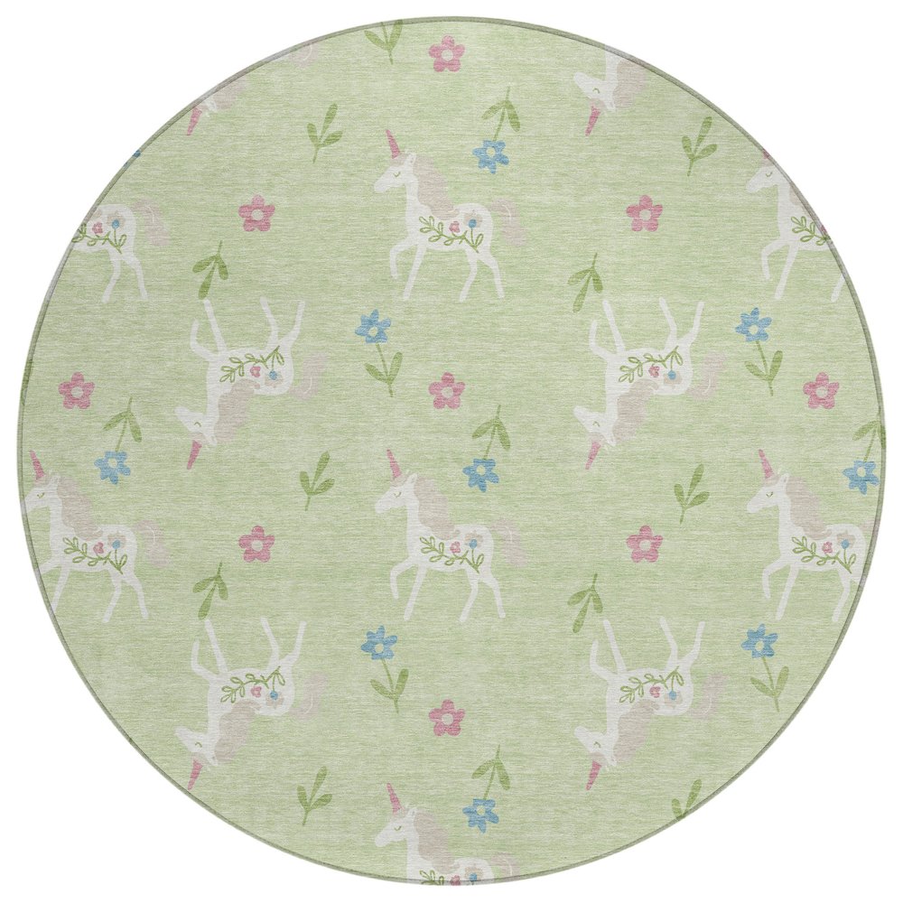 Machine Washable Indoor/Outdoor Chantille ACN2657 Green 8' x 8' Round Rug. Picture 1