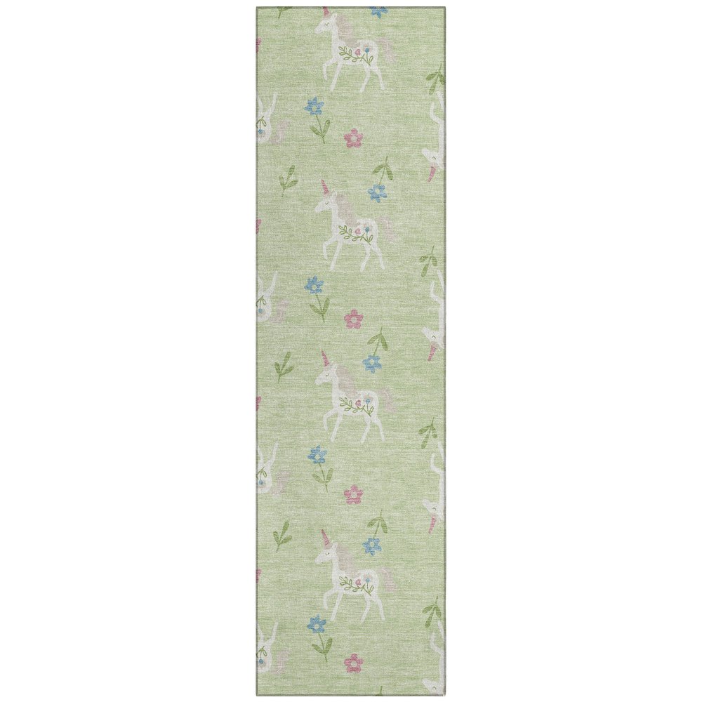 Machine Washable Indoor/Outdoor Chantille ACN2657 Green 2'3" x 7'6" Runner Rug. Picture 1