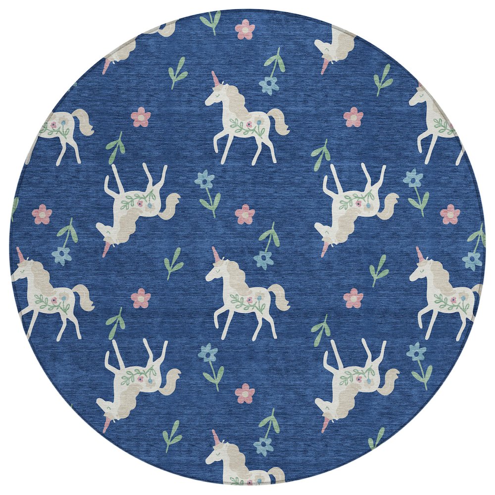 Machine Washable Indoor/Outdoor Chantille ACN2657 Blue 8' x 8' Round Rug. Picture 1