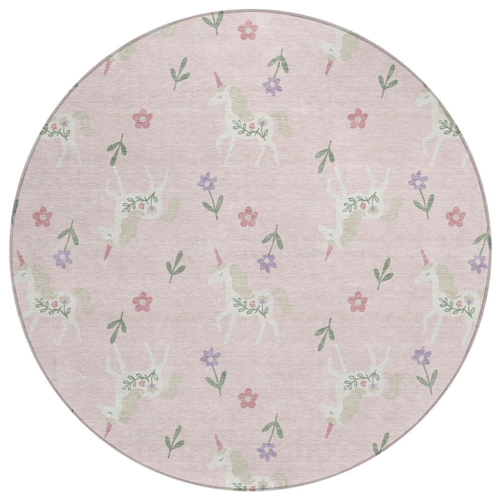 Machine Washable Indoor/Outdoor Chantille ACN2657 Pink 8' x 8' Round Rug. Picture 1
