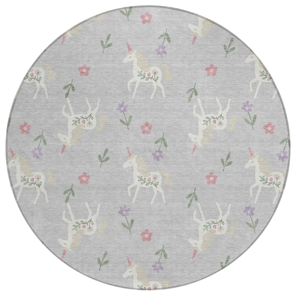 Machine Washable Indoor/Outdoor Chantille ACN2657 Gray 8' x 8' Round Rug. Picture 1