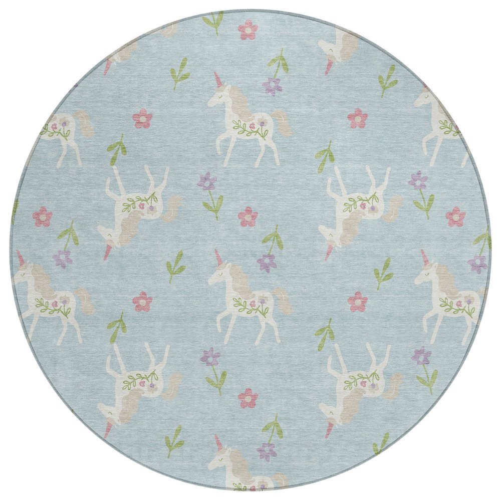 Machine Washable Indoor/Outdoor Chantille ACN2657 Blue 8' x 8' Round Rug. Picture 1