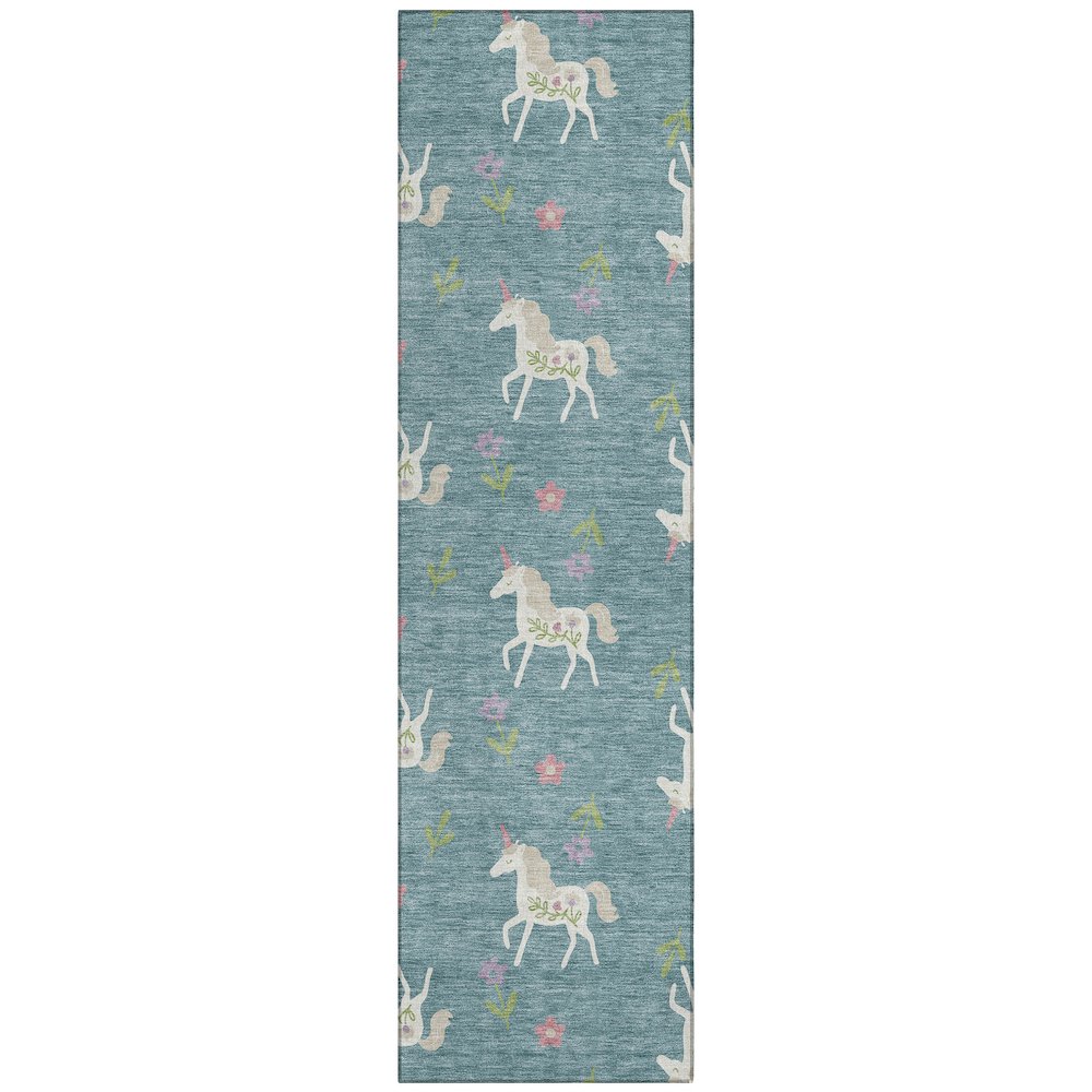 Machine Washable Indoor/Outdoor Chantille ACN2657 Teal 2'3" x 7'6" Runner Rug. Picture 1