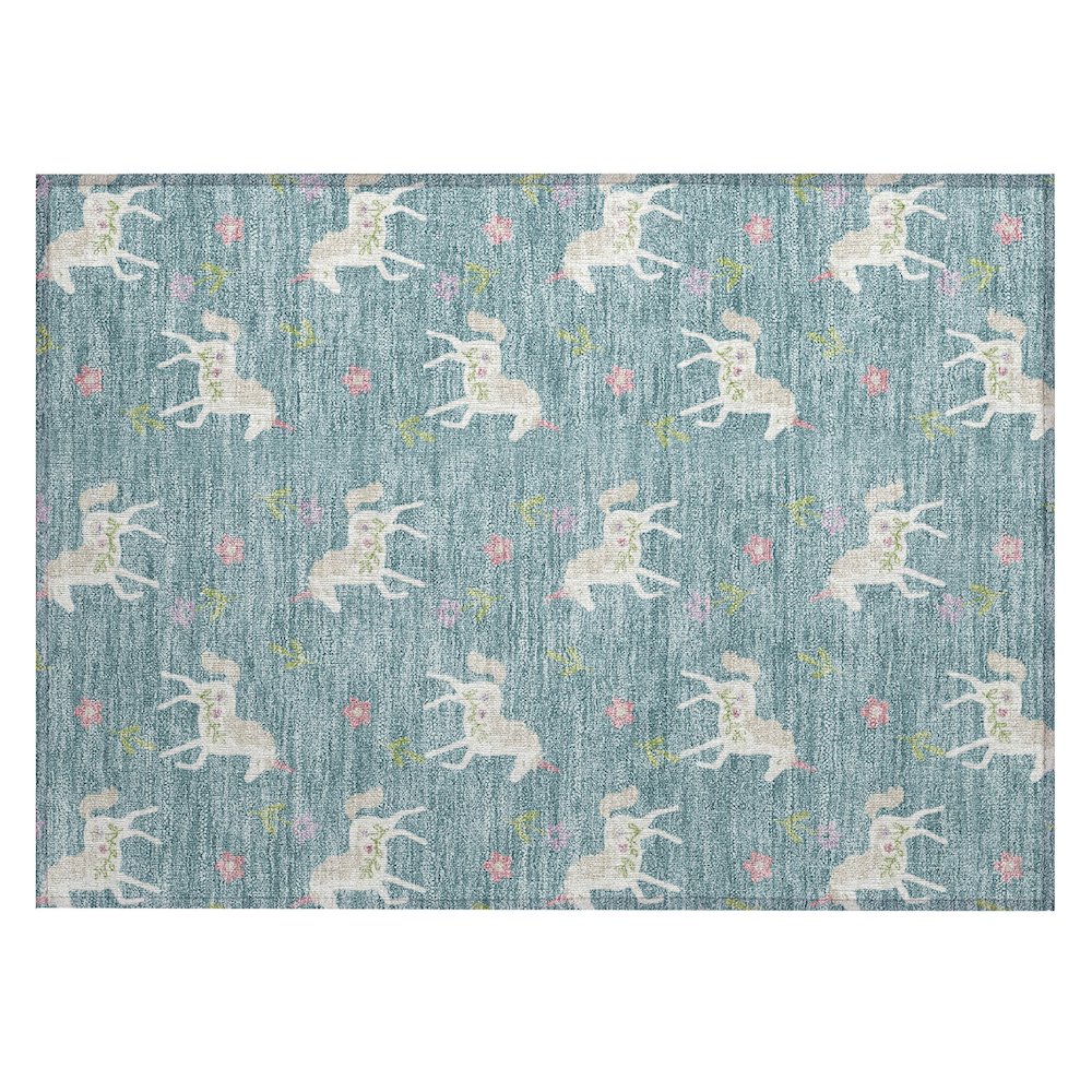 Machine Washable Indoor/Outdoor Chantille ACN2657 Teal 1'8" x 2'6" Rug. Picture 1