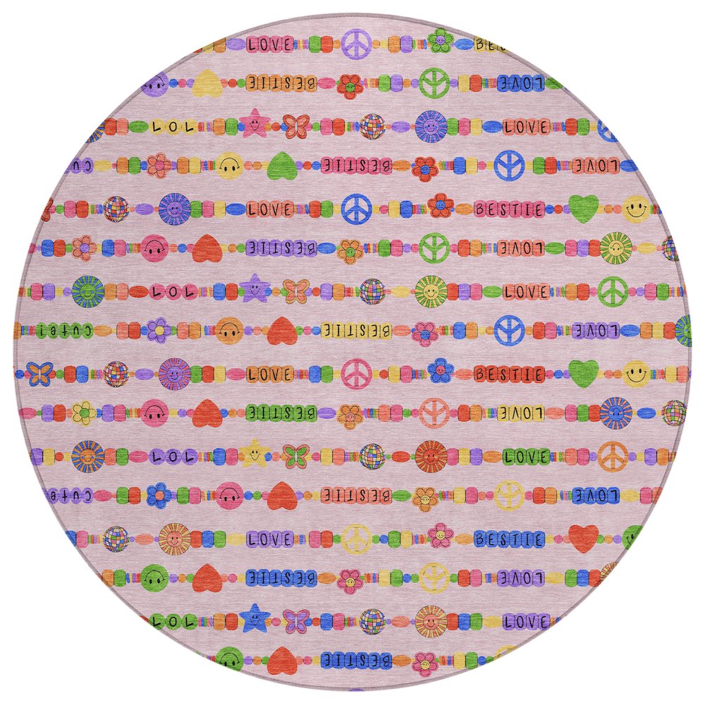 Machine Washable Indoor/Outdoor Chantille ACN2658 Pink 8' x 8' Round Rug. Picture 1