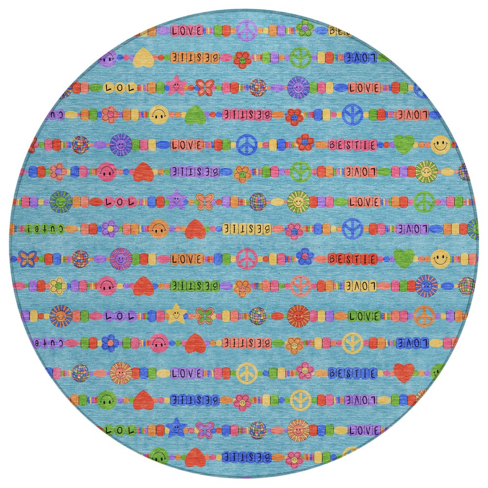 Machine Washable Indoor/Outdoor Chantille ACN2658 Teal 8' x 8' Round Rug. Picture 1
