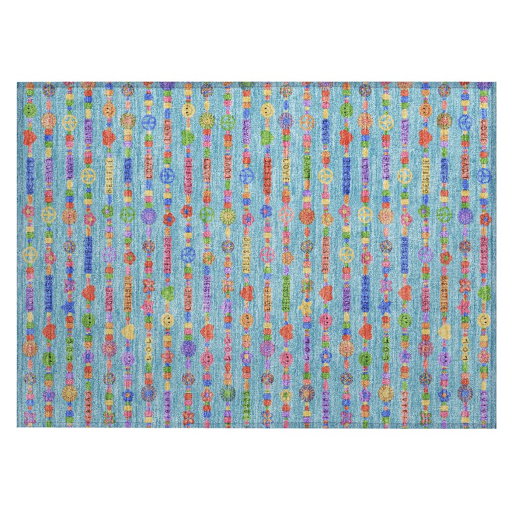 Machine Washable Indoor/Outdoor Chantille ACN2658 Teal 1'8" x 2'6" Rug. Picture 1