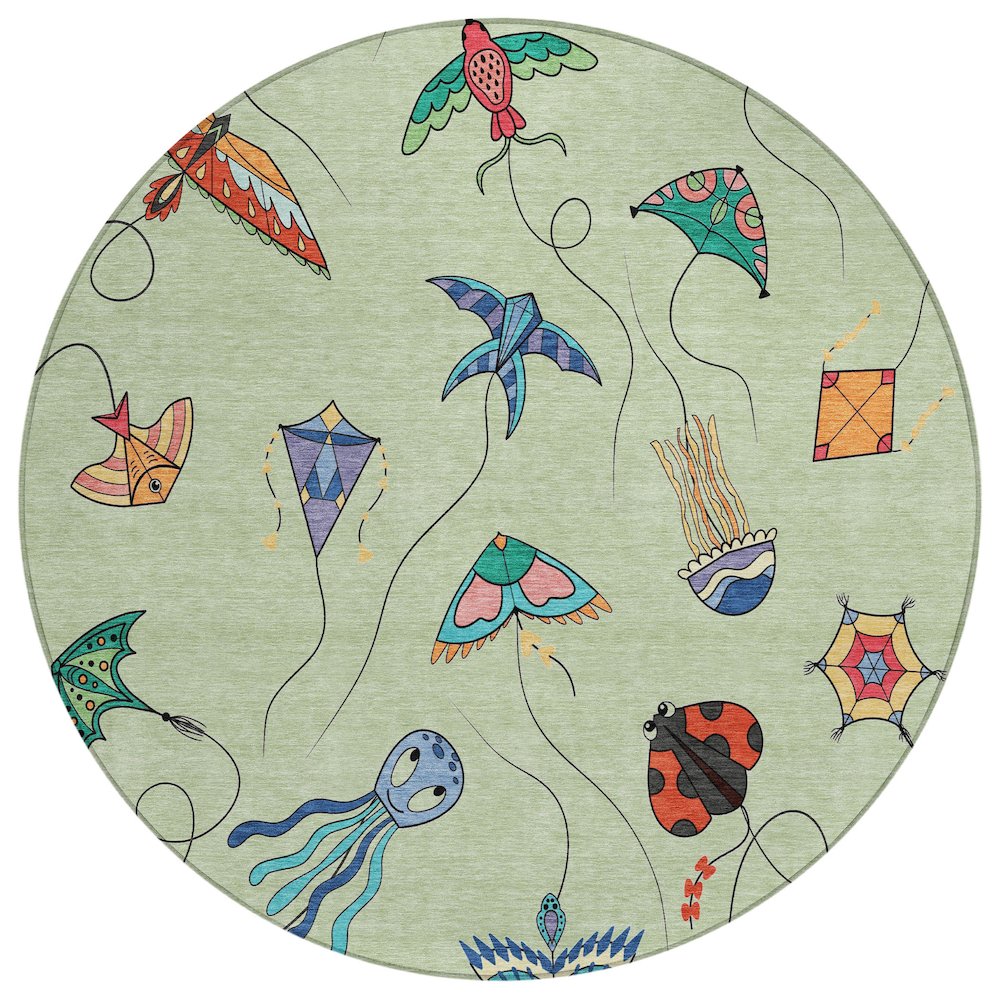 Machine Washable Indoor/Outdoor Chantille ACN2659 Green 8' x 8' Round Rug. Picture 1