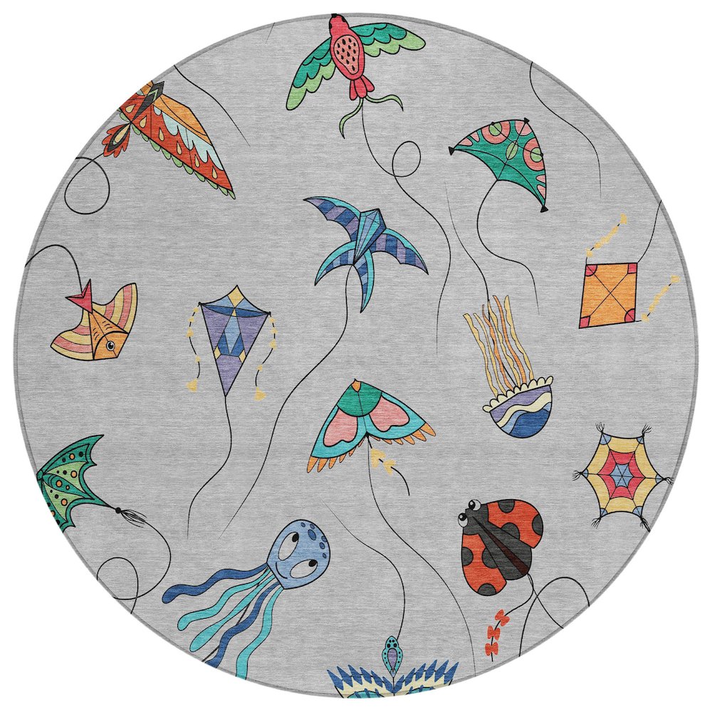 Machine Washable Indoor/Outdoor Chantille ACN2659 Gray 8' x 8' Round Rug. Picture 1