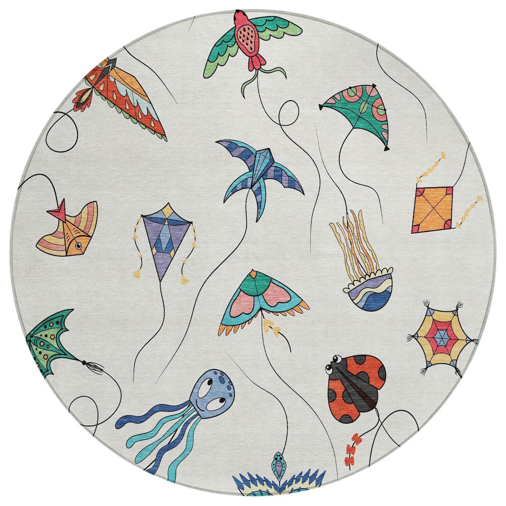 Machine Washable Indoor/Outdoor Chantille ACN2659 Ivory 8' x 8' Round Rug. Picture 1