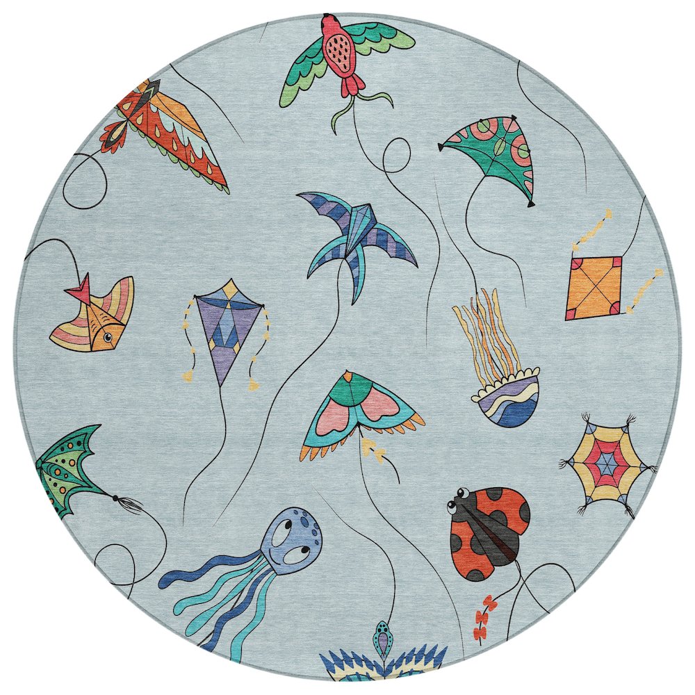 Machine Washable Indoor/Outdoor Chantille ACN2659 Blue 8' x 8' Round Rug. Picture 1