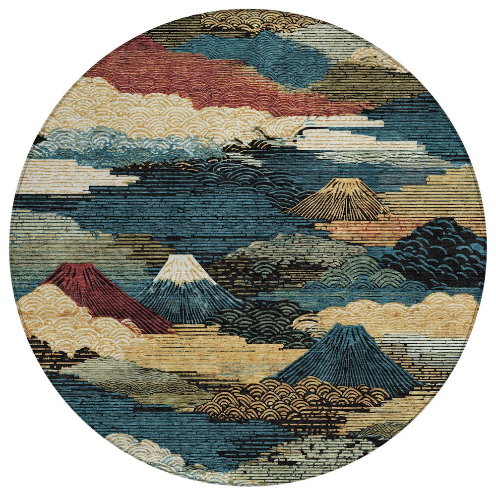 Machine Washable Indoor/Outdoor Chantille ACN2660 Black 8' x 8' Round Rug. Picture 1