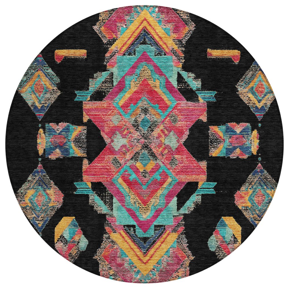Machine Washable Indoor/Outdoor Chantille ACN2661 Black 8' x 8' Round Rug. Picture 1