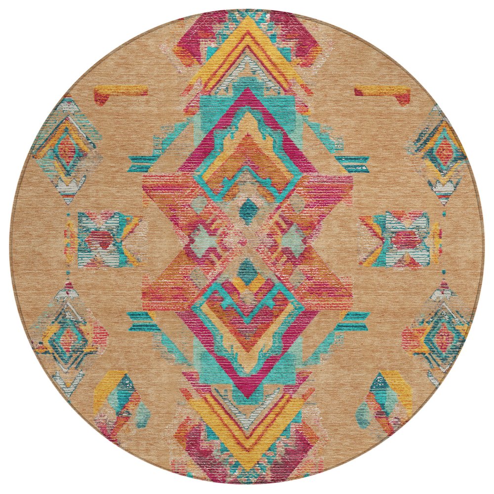 Machine Washable Indoor/Outdoor Chantille ACN2661 Orange 8' x 8' Round Rug. Picture 1