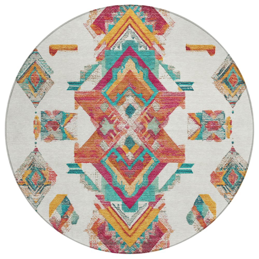 Machine Washable Indoor/Outdoor Chantille ACN2661 Ivory 8' x 8' Round Rug. Picture 1