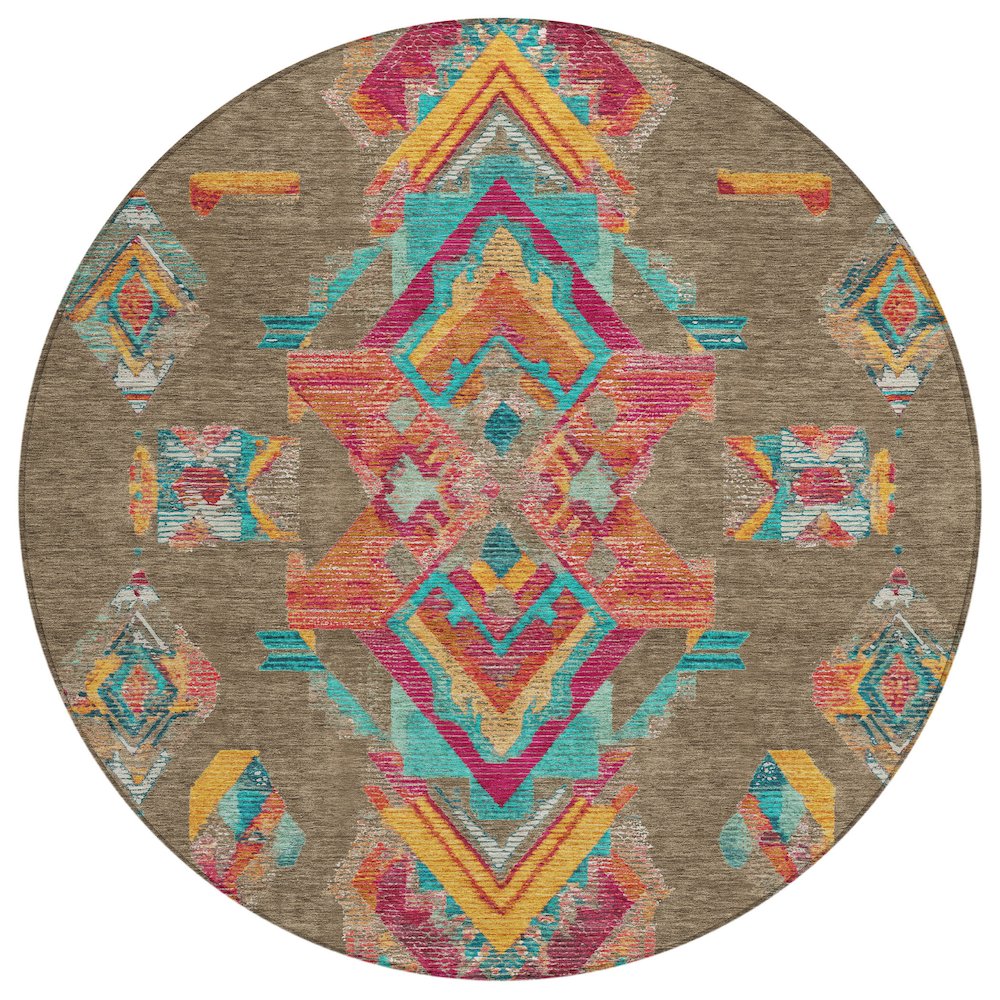 Machine Washable Indoor/Outdoor Chantille ACN2661 Brown 8' x 8' Round Rug. Picture 1