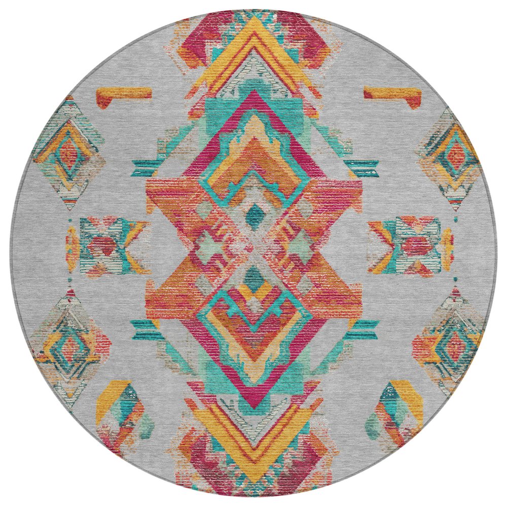 Machine Washable Indoor/Outdoor Chantille ACN2661 Gray 8' x 8' Round Rug. Picture 1