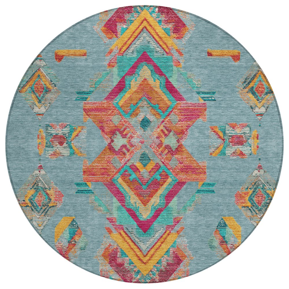 Machine Washable Indoor/Outdoor Chantille ACN2661 Teal 8' x 8' Round Rug. Picture 1