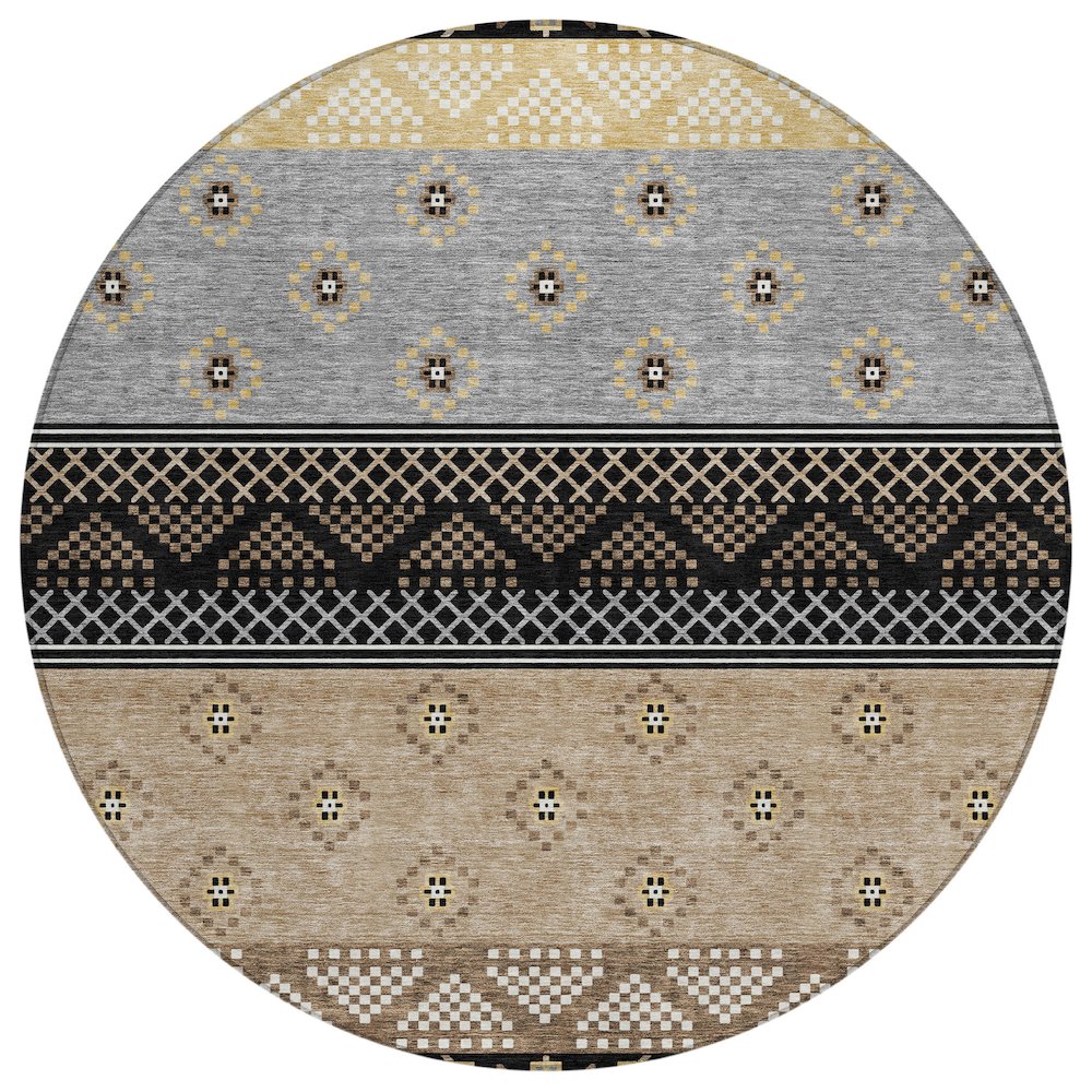 Machine Washable Indoor/Outdoor Chantille ACN2662 Black 8' x 8' Round Rug. Picture 1