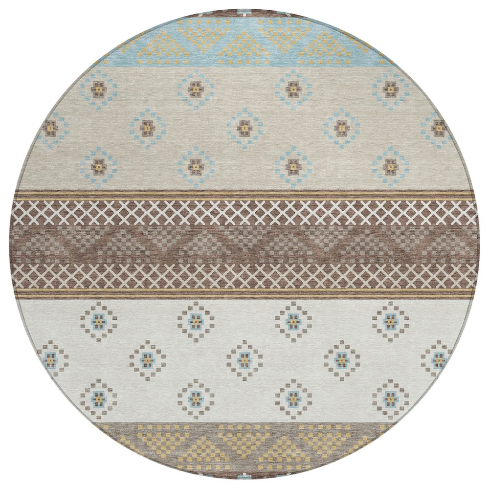 Machine Washable Indoor/Outdoor Chantille ACN2662 Brown 8' x 8' Round Rug. Picture 1