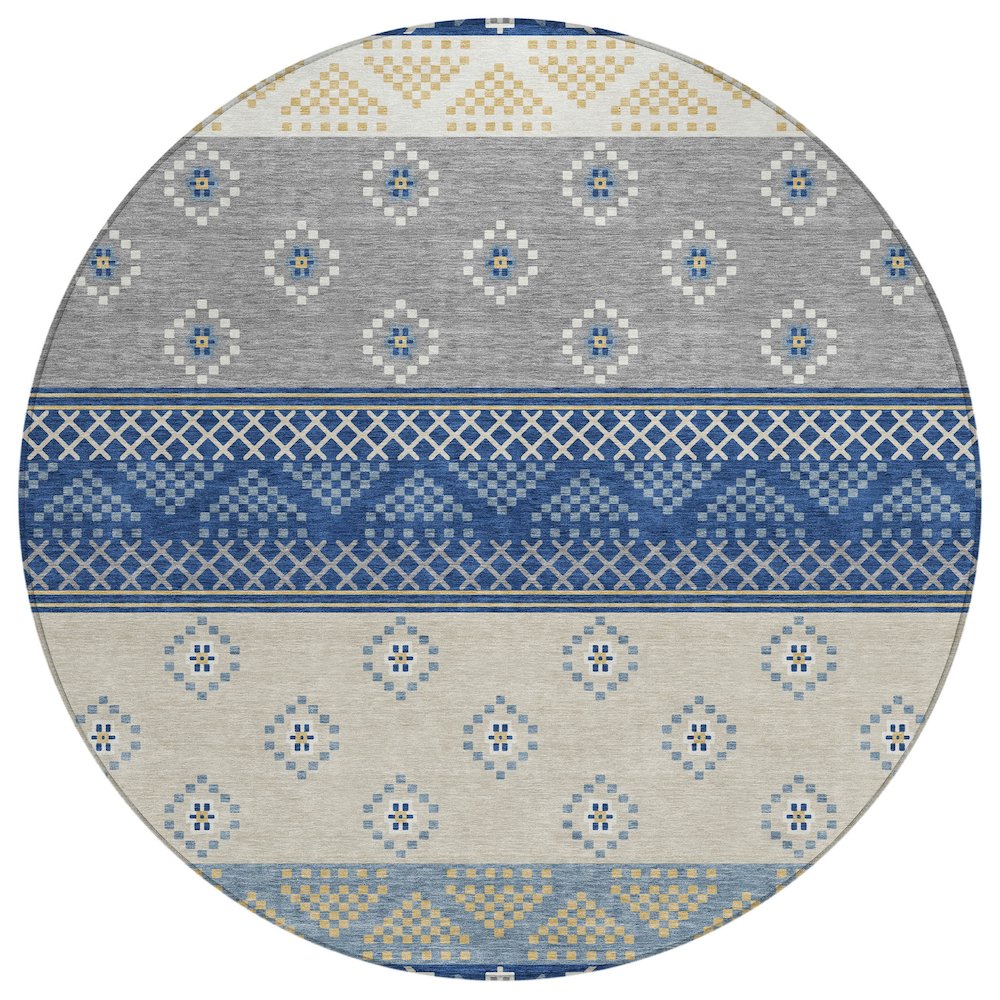 Machine Washable Indoor/Outdoor Chantille ACN2662 Blue 8' x 8' Round Rug. Picture 1