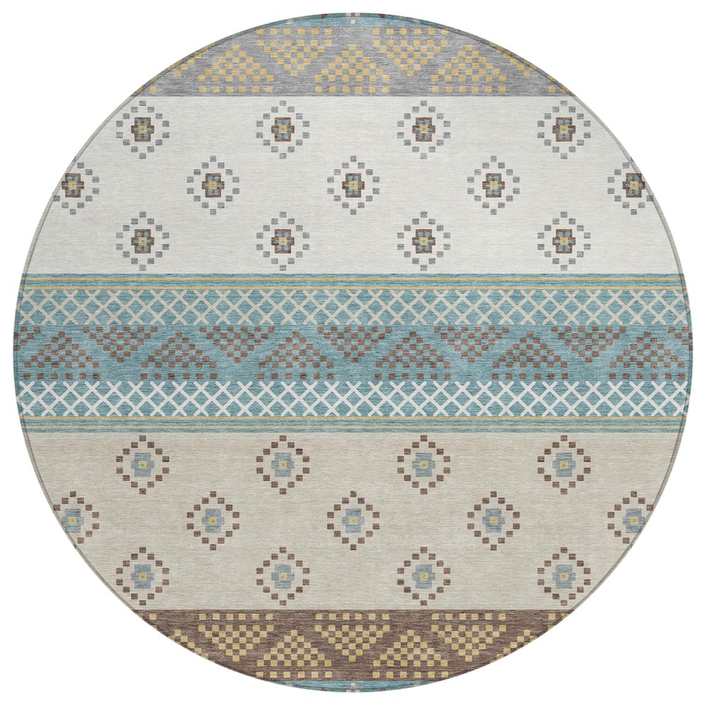 Machine Washable Indoor/Outdoor Chantille ACN2662 Teal 8' x 8' Round Rug. Picture 1