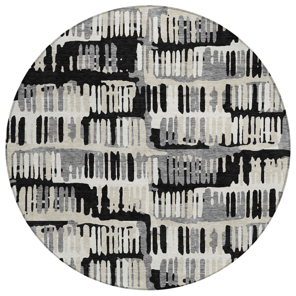 Machine Washable Indoor/Outdoor Chantille ACN2663 Black 8' x 8' Round Rug. Picture 1