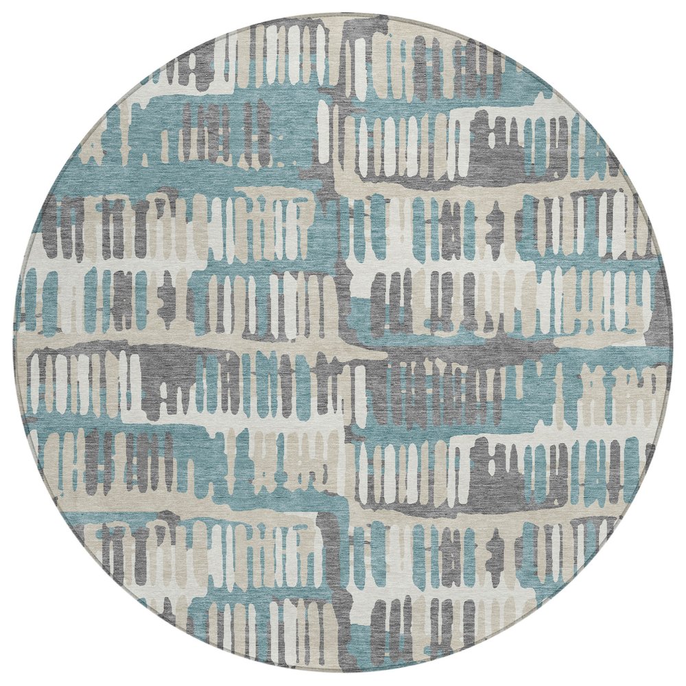 Machine Washable Indoor/Outdoor Chantille ACN2663 Teal 8' x 8' Round Rug. Picture 1