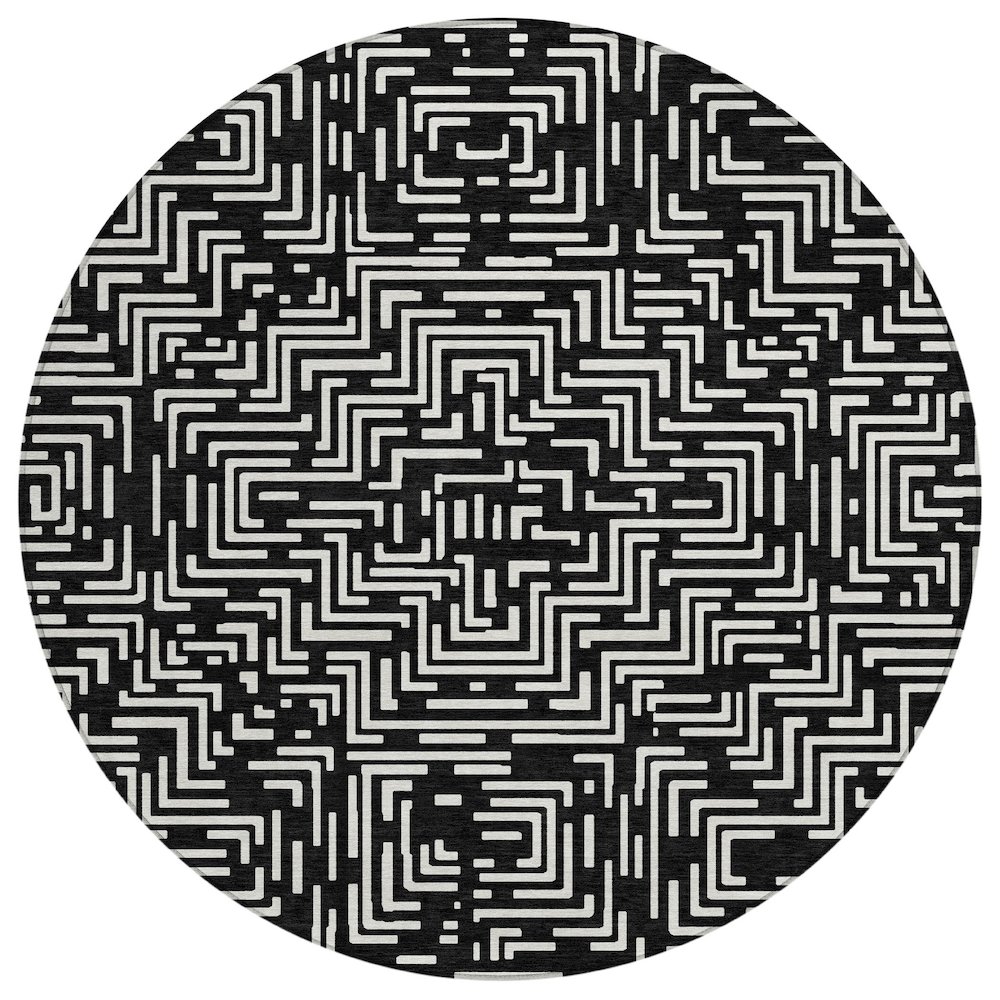 Machine Washable Indoor/Outdoor Chantille ACN2664 Black 8' x 8' Round Rug. Picture 1