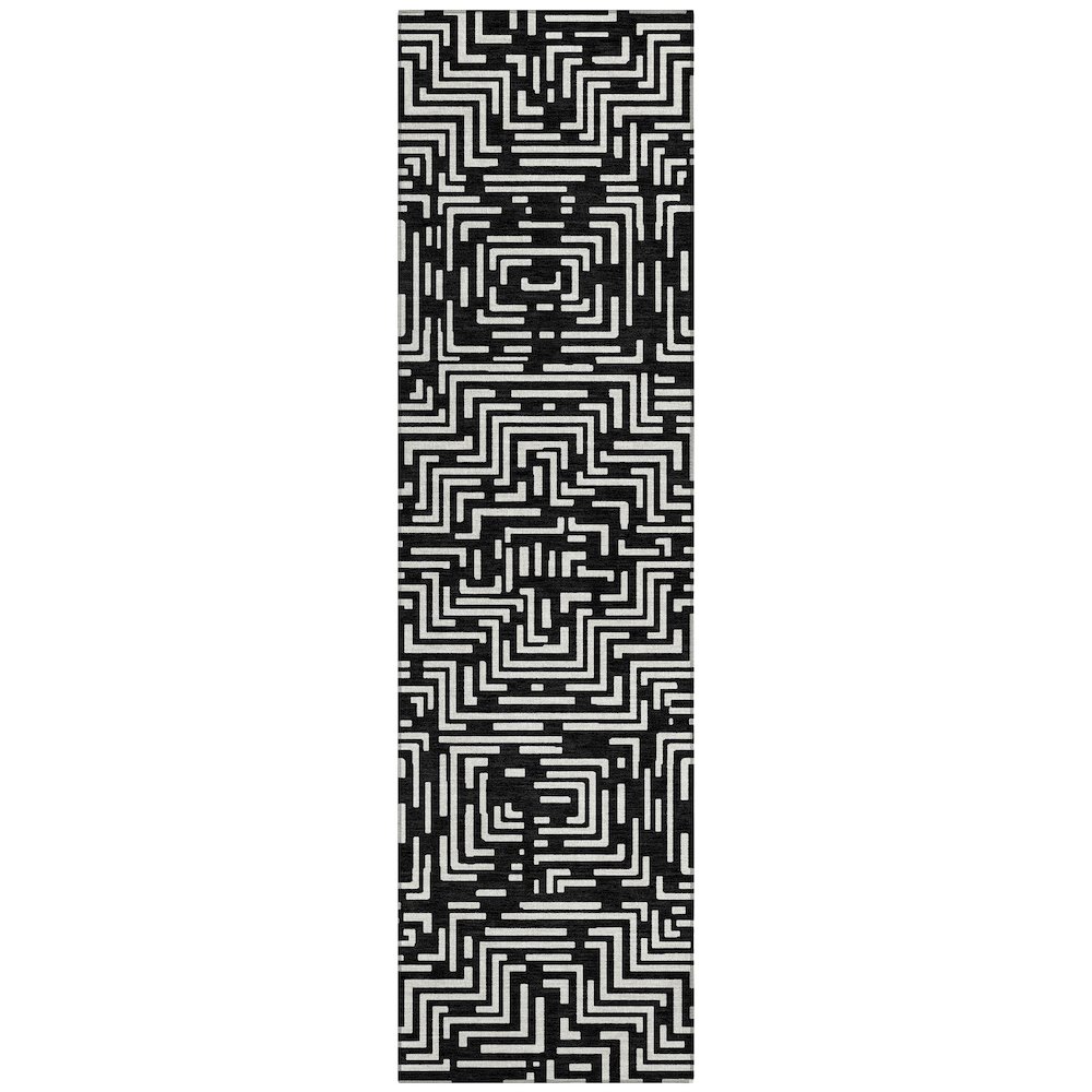 Machine Washable Indoor/Outdoor Chantille ACN2664 Black 2'3" x 7'6" Runner Rug. Picture 1