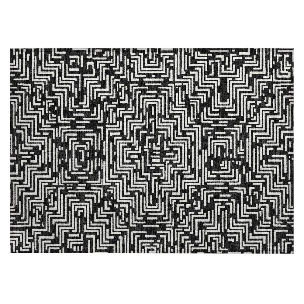 Machine Washable Indoor/Outdoor Chantille ACN2664 Black 1'8" x 2'6" Rug. Picture 1