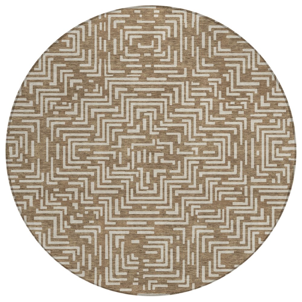 Machine Washable Indoor/Outdoor Chantille ACN2664 Brown 8' x 8' Round Rug. Picture 1