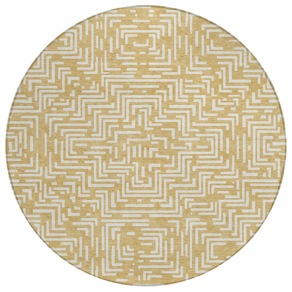 Machine Washable Indoor/Outdoor Chantille ACN2664 Gold 8' x 8' Round Rug. Picture 1