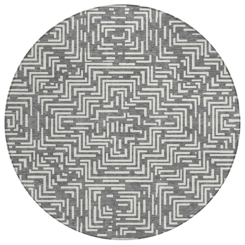 Machine Washable Indoor/Outdoor Chantille ACN2664 Gray 8' x 8' Round Rug. Picture 1