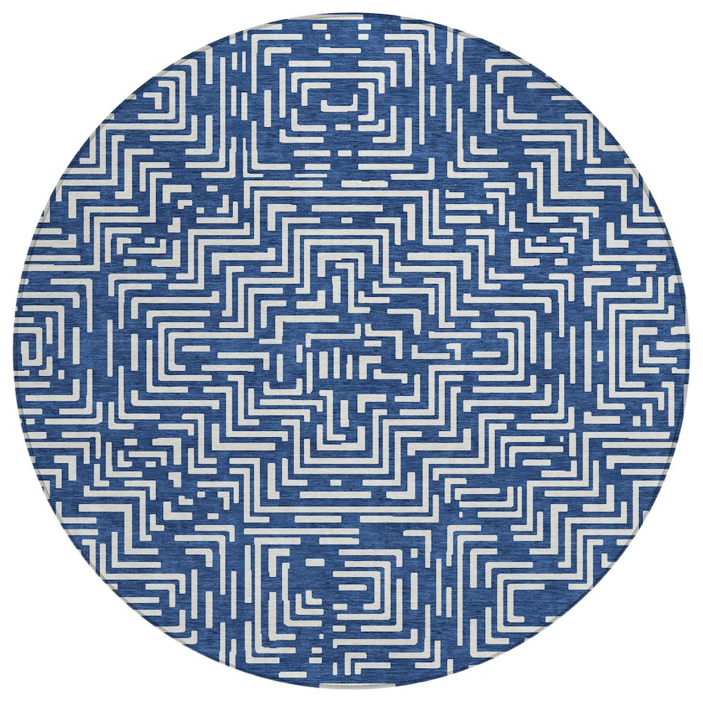 Machine Washable Indoor/Outdoor Chantille ACN2664 Blue 8' x 8' Round Rug. Picture 1