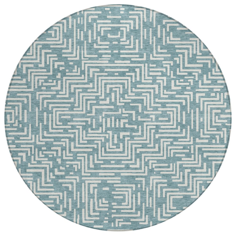 Machine Washable Indoor/Outdoor Chantille ACN2664 Teal 8' x 8' Round Rug. Picture 1