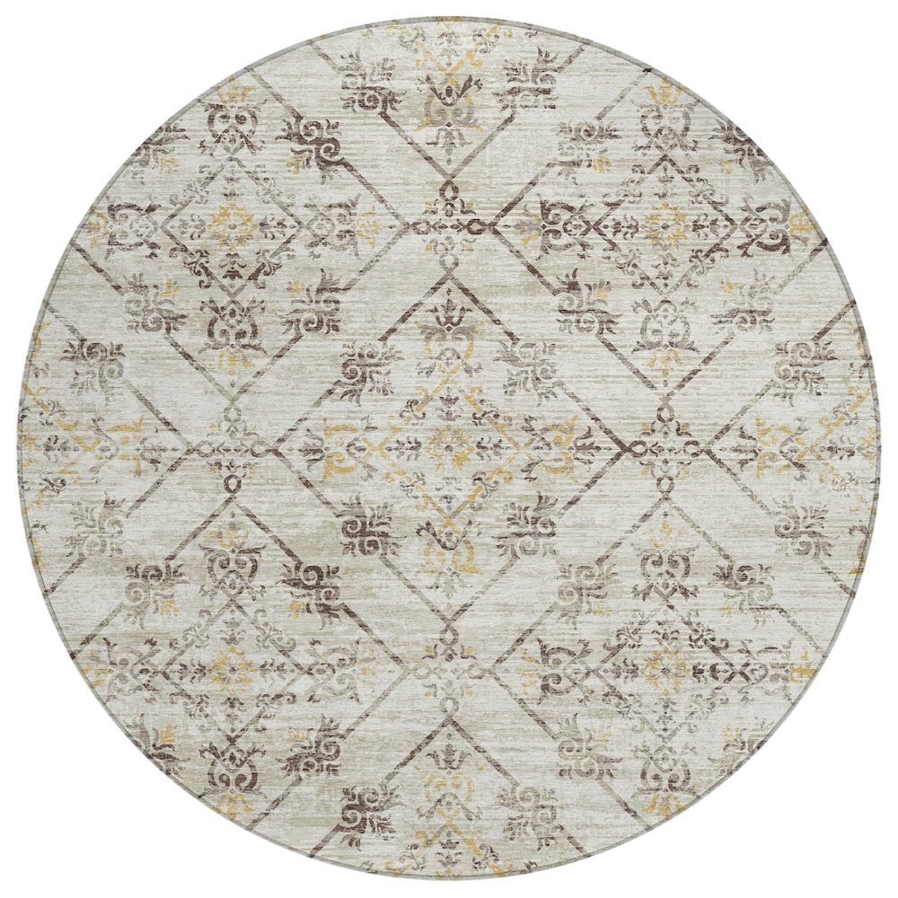 Machine Washable Indoor/Outdoor Chantille ACN2665 Brown 8' x 8' Round Rug. Picture 1