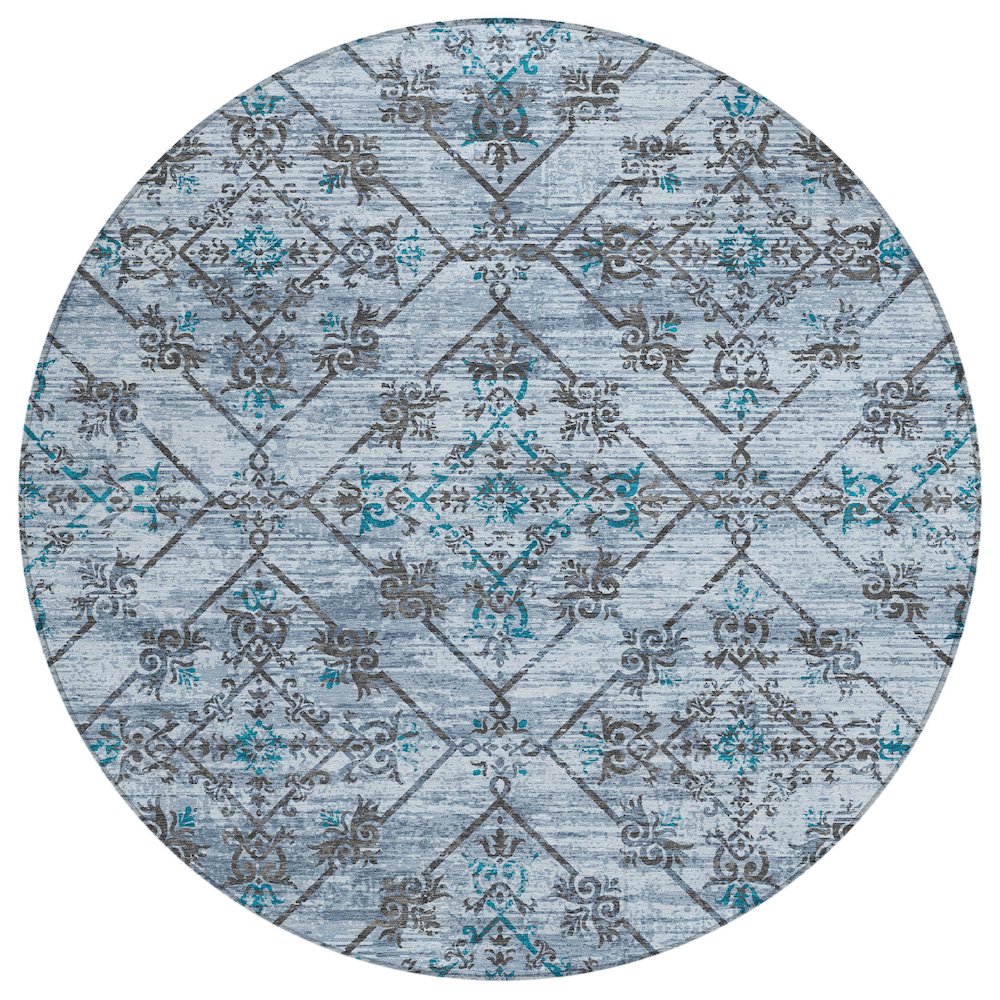 Machine Washable Indoor/Outdoor Chantille ACN2665 Blue 8' x 8' Round Rug. Picture 1