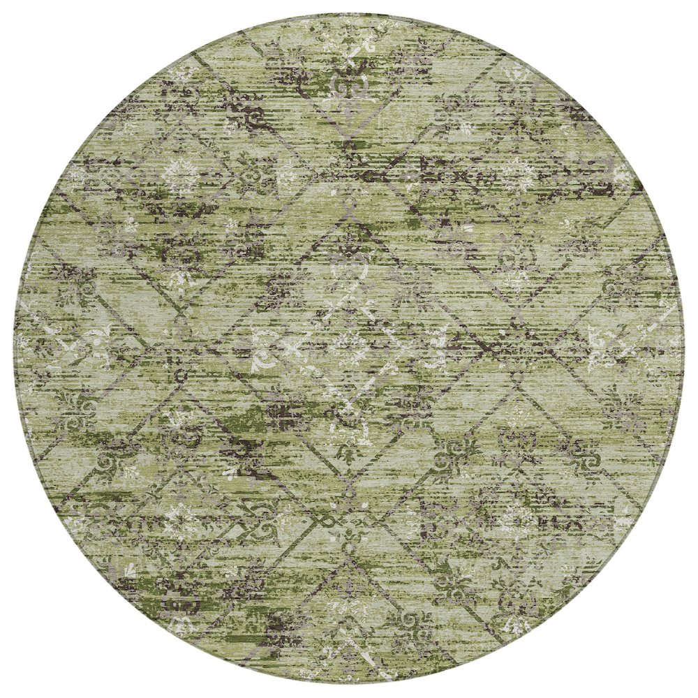 Machine Washable Indoor/Outdoor Chantille ACN2665 Green 8' x 8' Round Rug. Picture 1