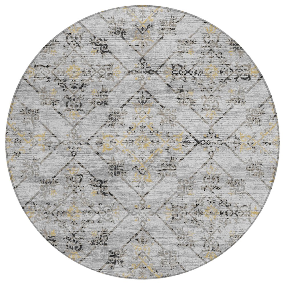Machine Washable Indoor/Outdoor Chantille ACN2665 Gray 8' x 8' Round Rug. Picture 1