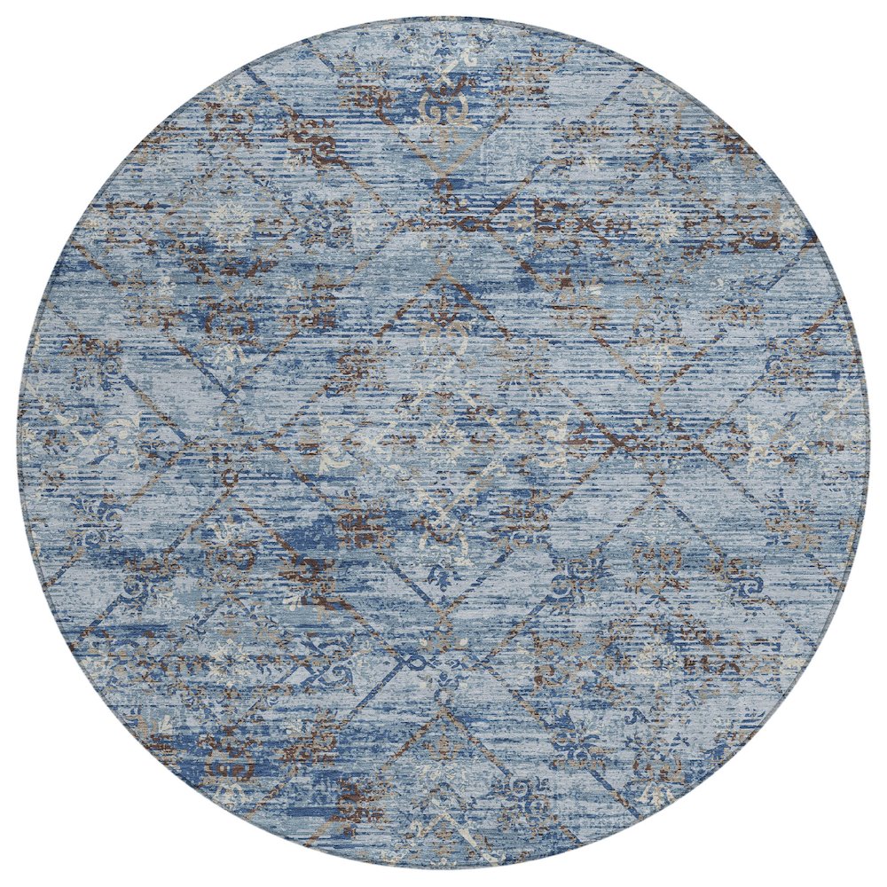 Machine Washable Indoor/Outdoor Chantille ACN2665 Blue 8' x 8' Round Rug. Picture 1