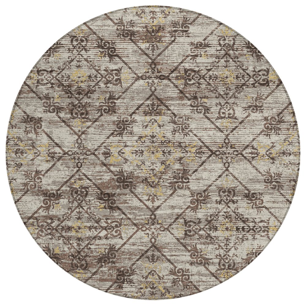 Machine Washable Indoor/Outdoor Chantille ACN2665 Brown 8' x 8' Round Rug. Picture 1