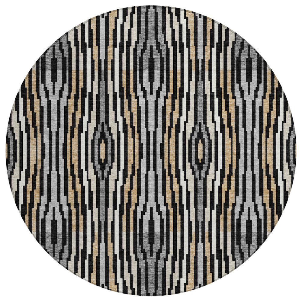 Machine Washable Indoor/Outdoor Chantille ACN2666 Black 8' x 8' Round Rug. Picture 1