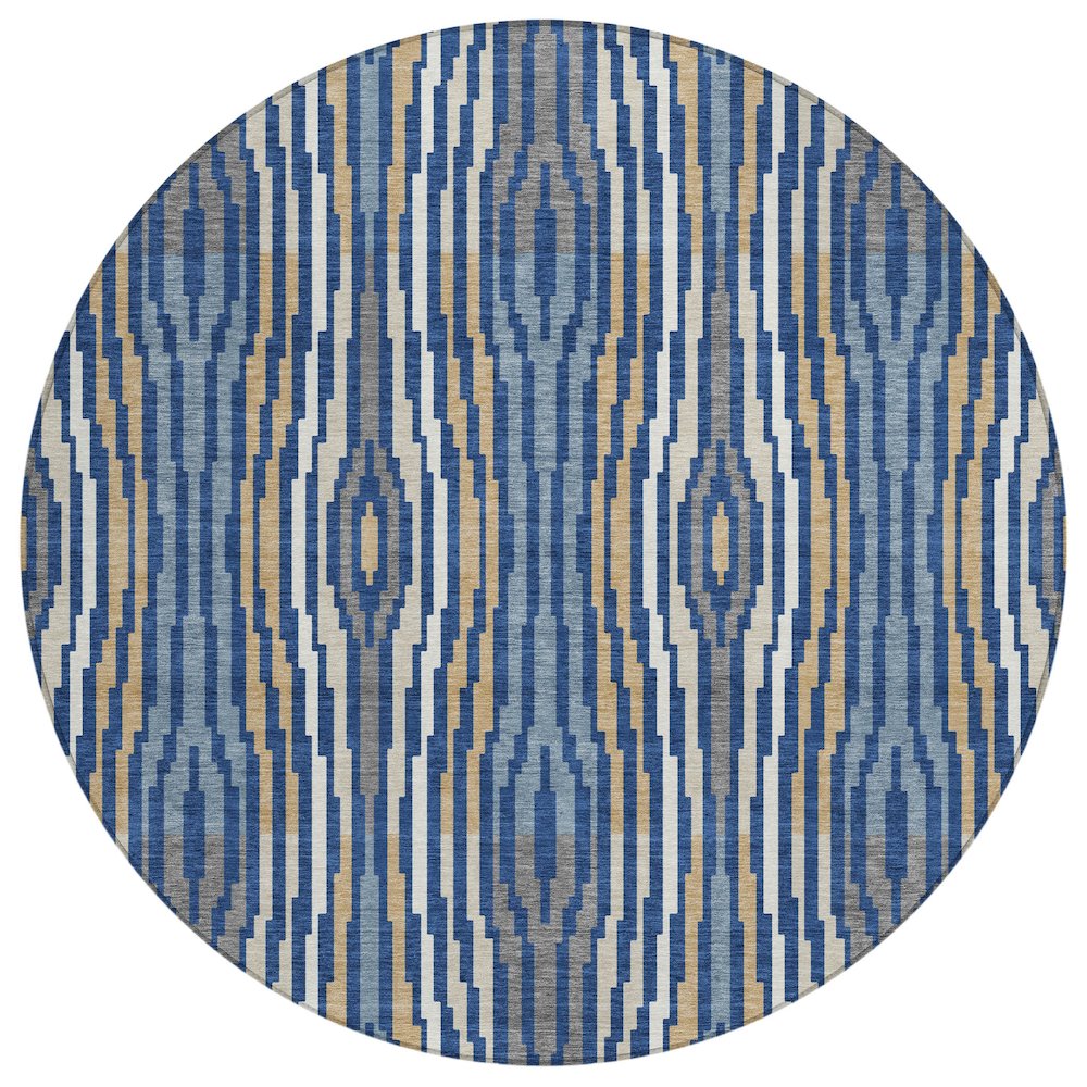 Machine Washable Indoor/Outdoor Chantille ACN2666 Blue 8' x 8' Round Rug. Picture 1