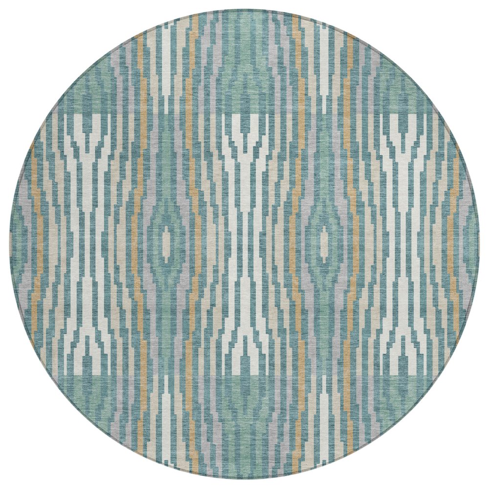 Machine Washable Indoor/Outdoor Chantille ACN2666 Teal 8' x 8' Round Rug. Picture 1