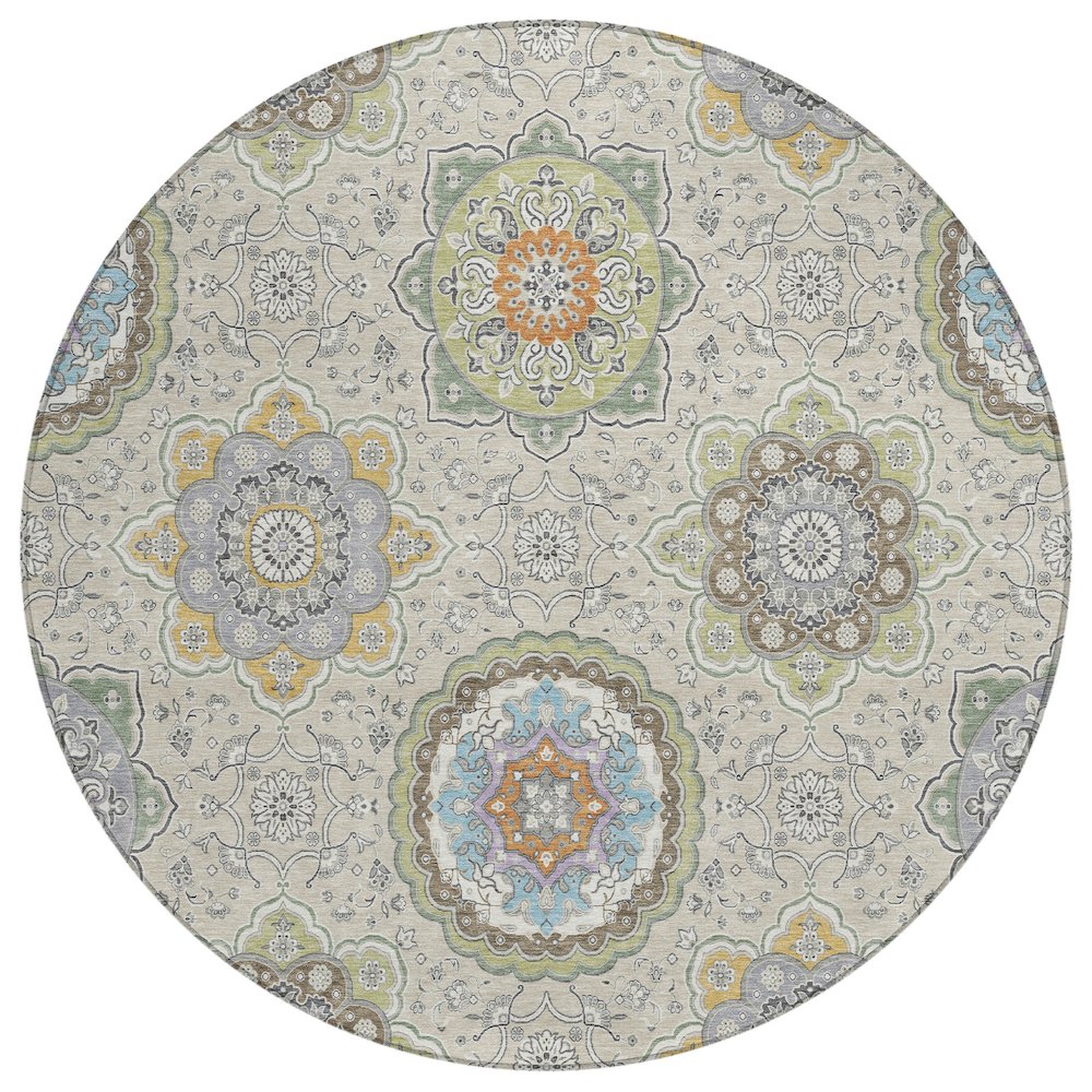 Machine Washable Indoor/Outdoor Chantille ACN2667 Brown 8' x 8' Round Rug. Picture 1
