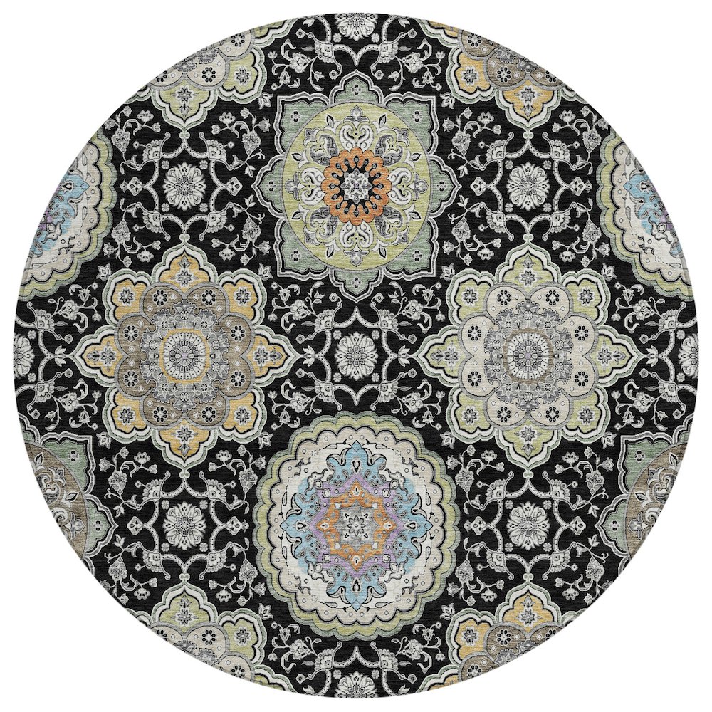 Machine Washable Indoor/Outdoor Chantille ACN2667 Black 8' x 8' Round Rug. Picture 1