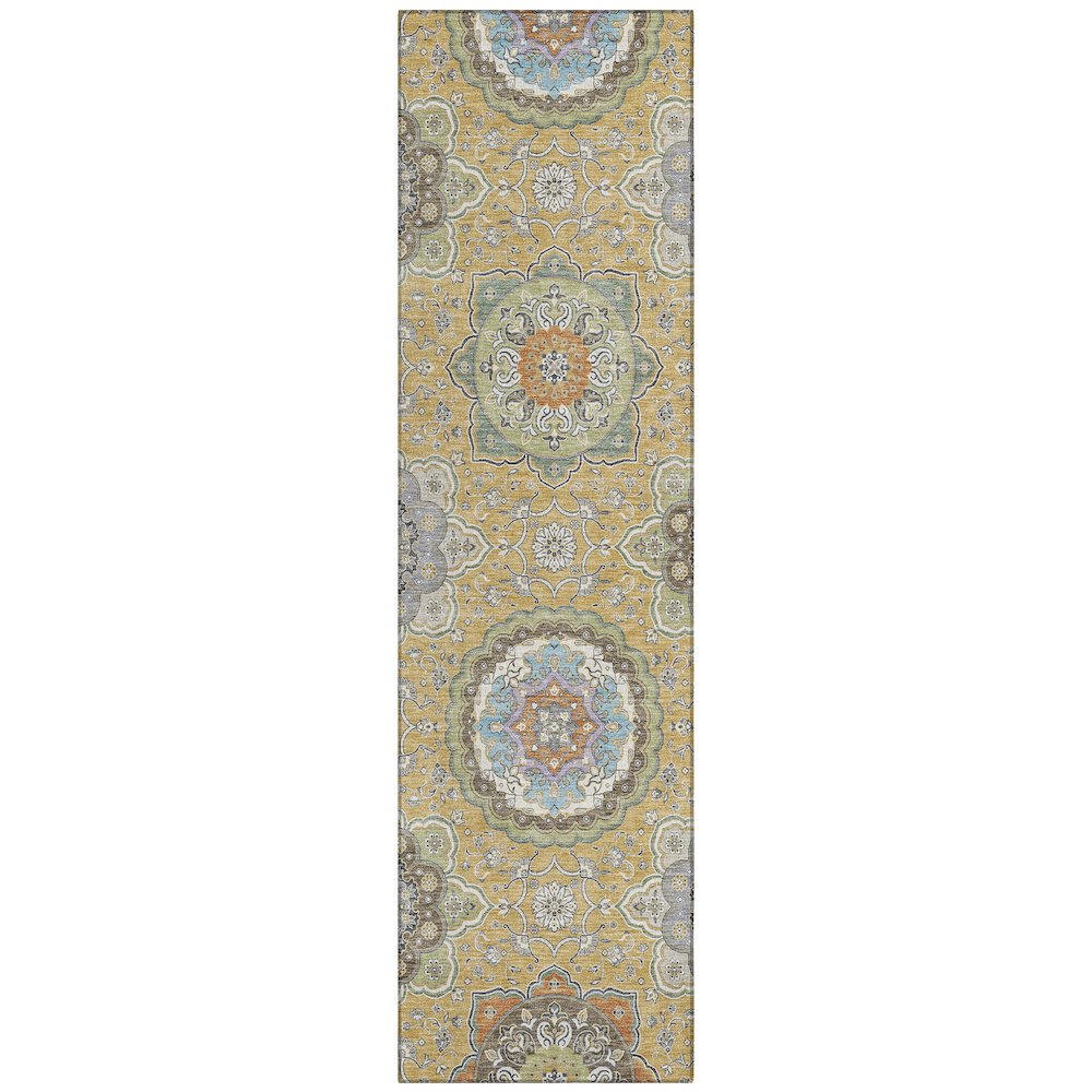 Machine Washable Indoor/Outdoor Chantille ACN2667 Gold 2'3" x 7'6" Runner Rug. Picture 1
