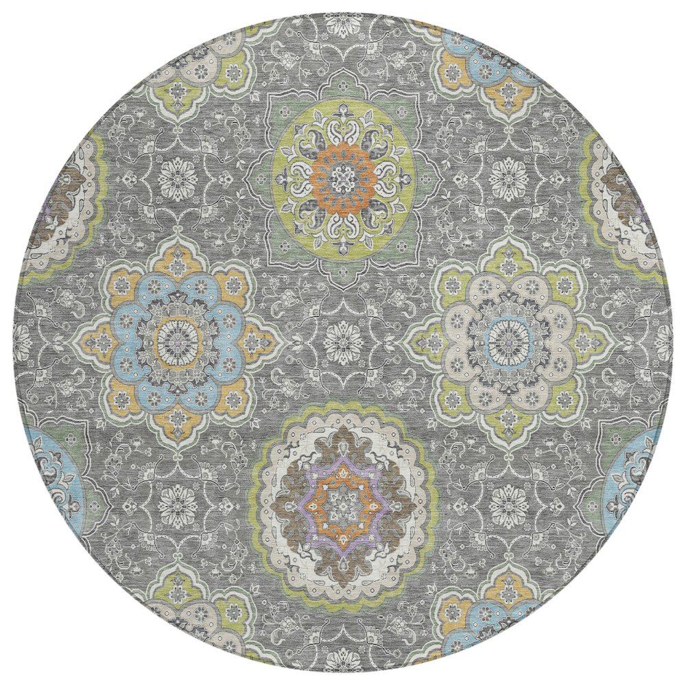 Machine Washable Indoor/Outdoor Chantille ACN2667 Gray 8' x 8' Round Rug. Picture 1