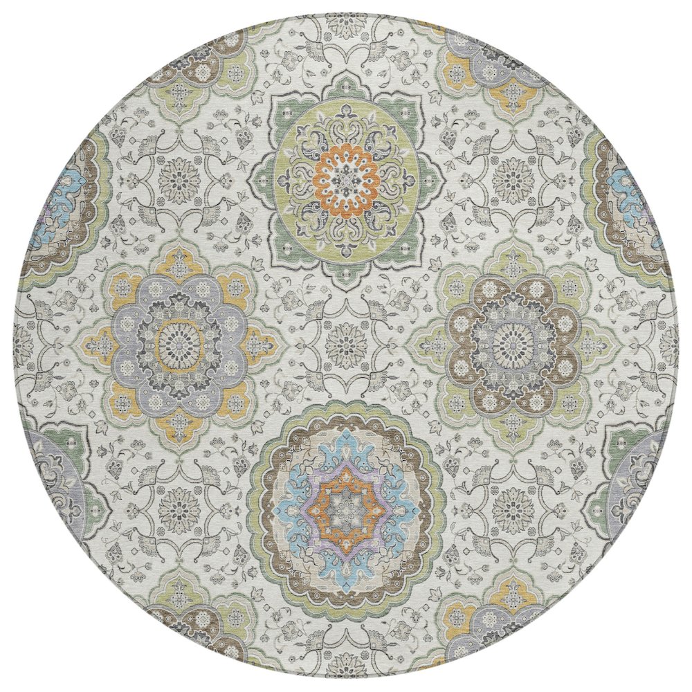 Machine Washable Indoor/Outdoor Chantille ACN2667 Ivory 8' x 8' Round Rug. Picture 1